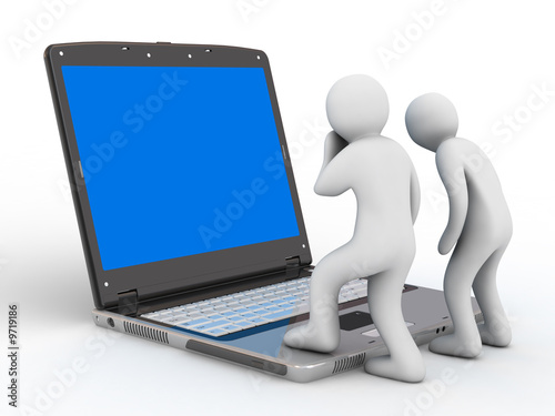notebook and group of the people on white background
