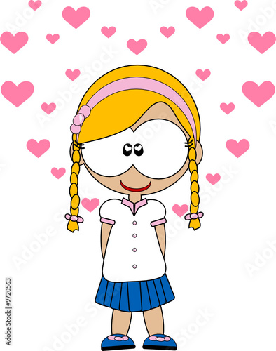 ragazza bambina innamorata con cuori
