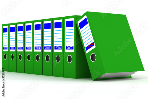 Row of green folders with d...