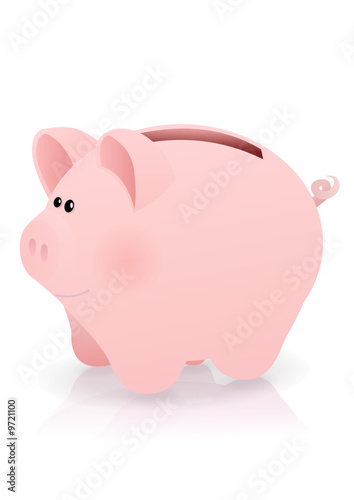 Cochon rose tirelire souriant (reflet)