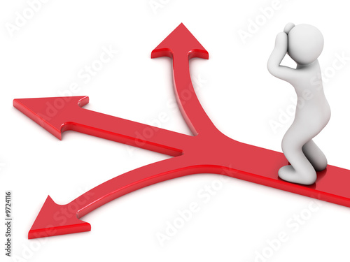 red arrow and person on white background