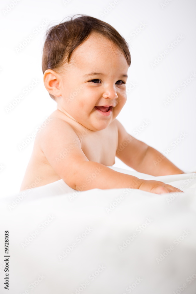 Cute happy baby smiling - white background Cute happy baby smiling - white background