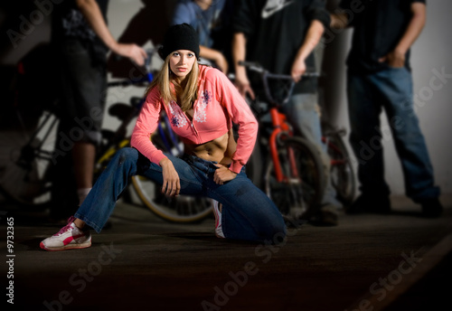 Urban Girl with bicycle boys crew