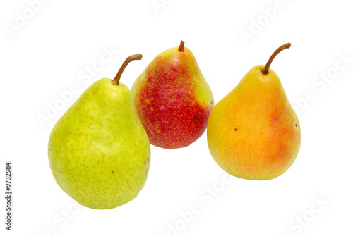 Three fresh pears isolated on white.