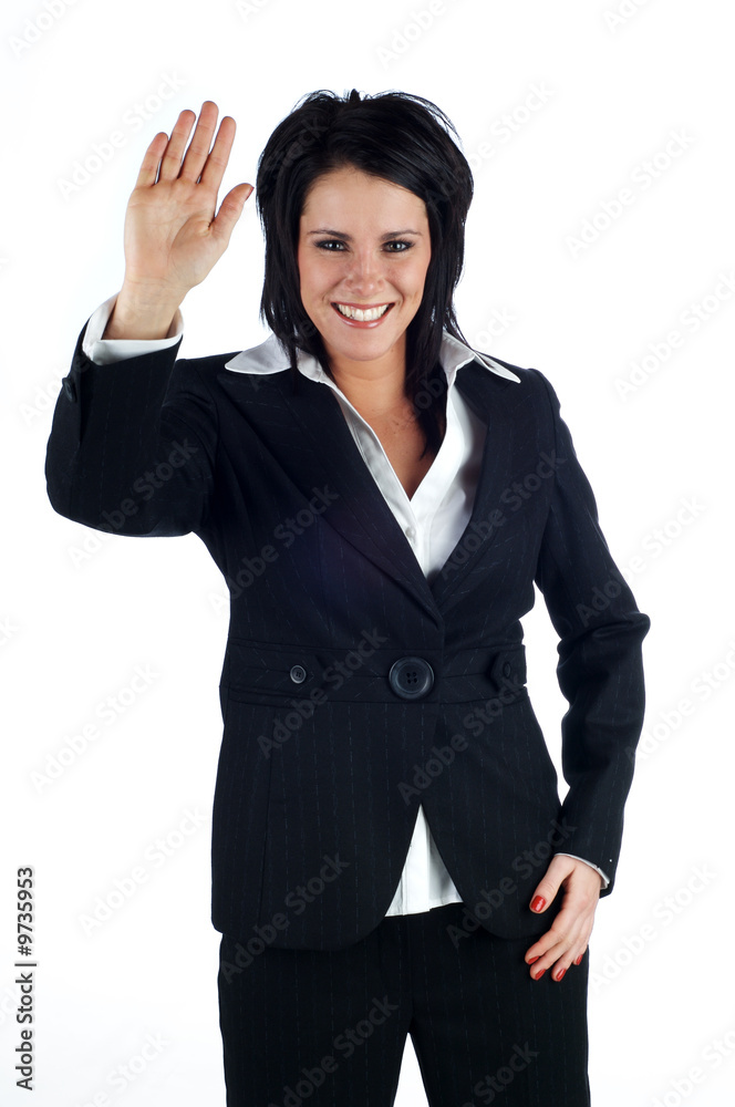 Businesswoman smiling at the camera giving a high five Businesswoman smiling at the camera giving a high five