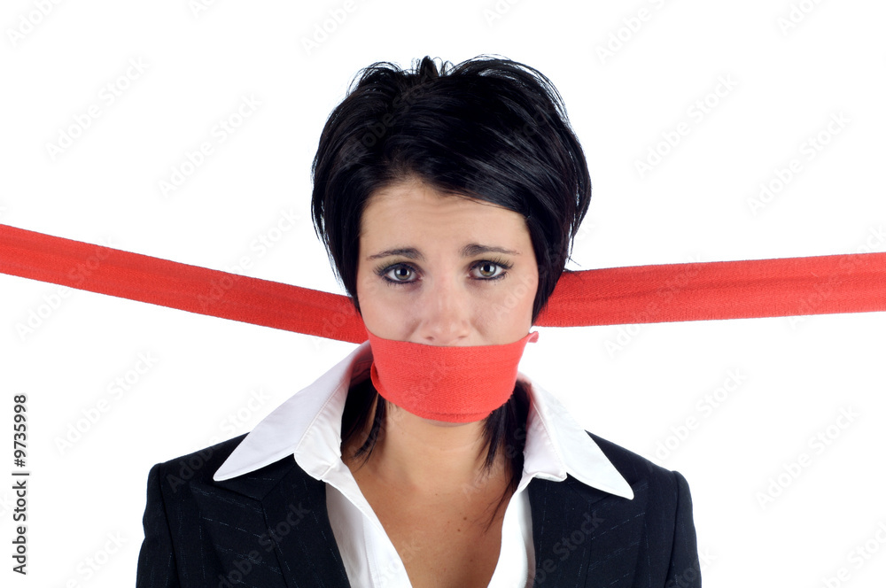Business woman tied up in red tape Stock Photo | Adobe Stock