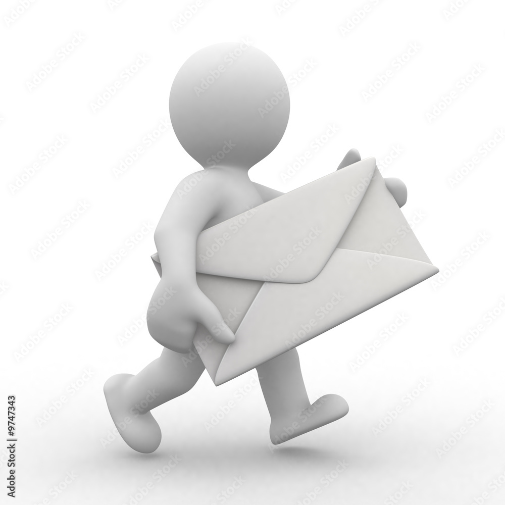 3d postman with big envelope in hands StockIllustration Adobe Stock