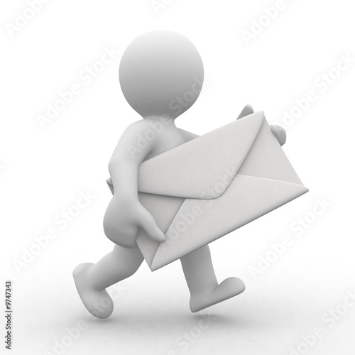3d postman with big envelope in hands