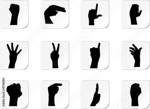 Hand set. Set of 12 round vector buttons for web