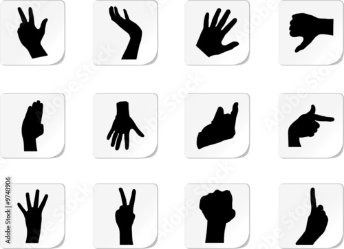 Hand set. Set of 12 round vector buttons for web