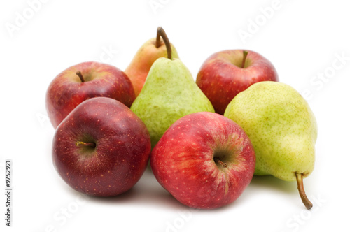 apples and pears on white background