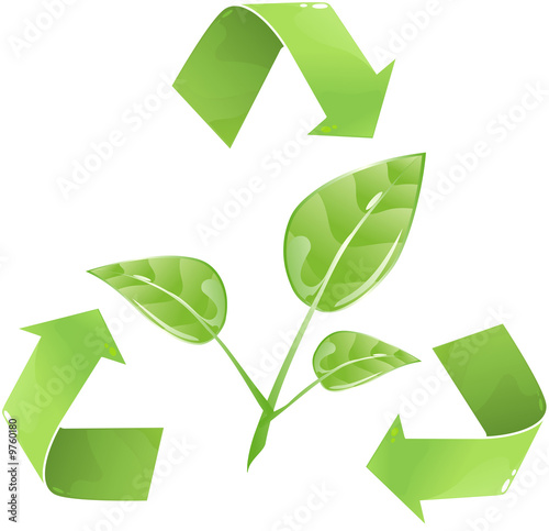 ecologicaly green leaf and recycle icon photo