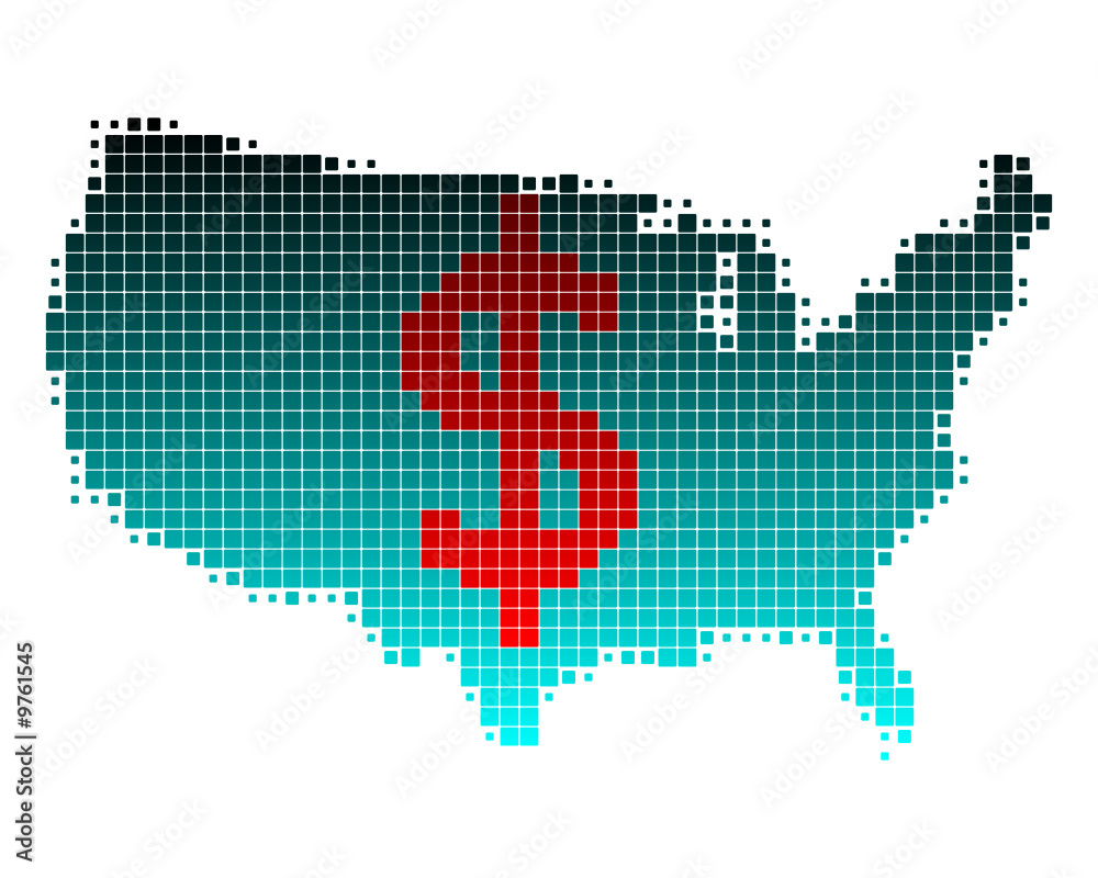 Fototapeta premium Map of U.S. and dollar sign
