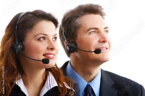 business people with headsets. Over white background.