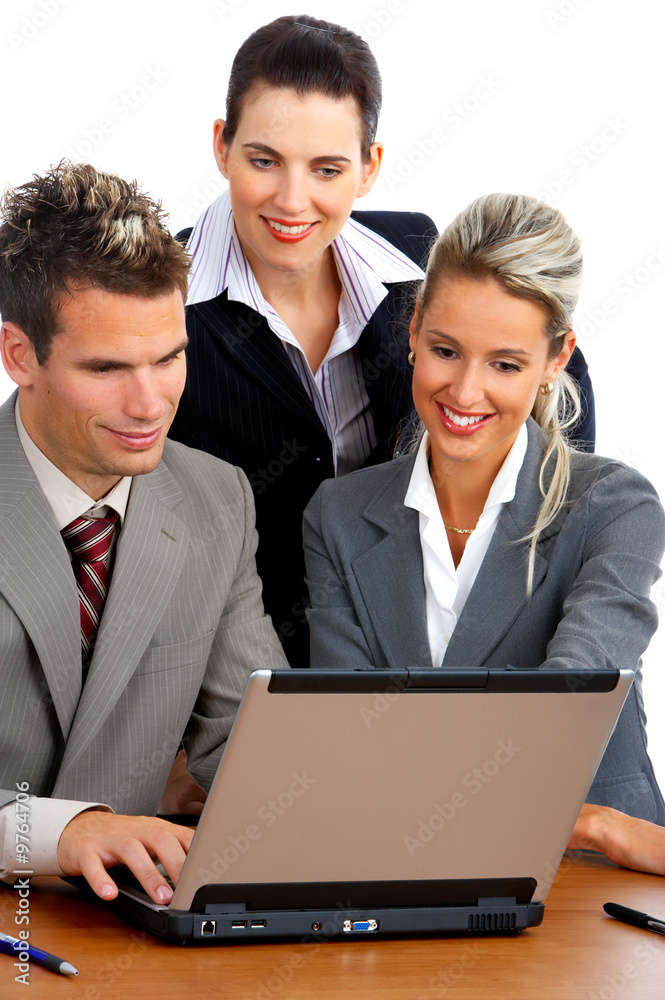 business people working with laptop. Over white background. business people working with laptop. Over white background.