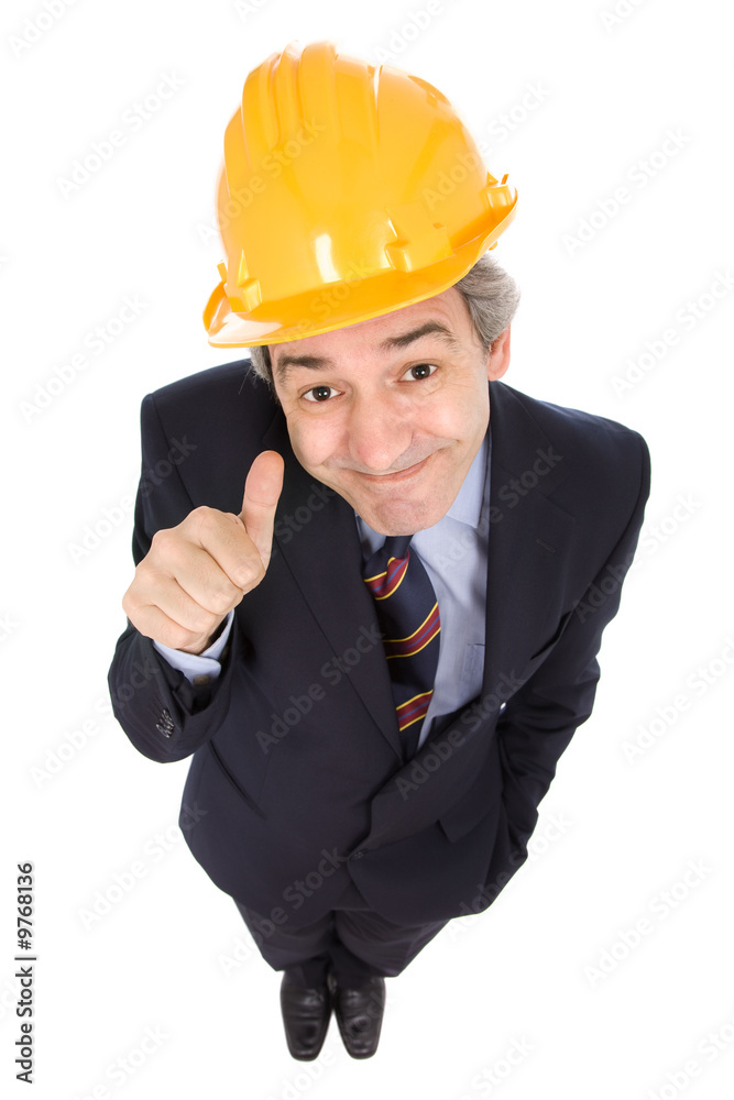 An engineer with yellow hat, isolated on white An engineer with yellow hat, isolated on white