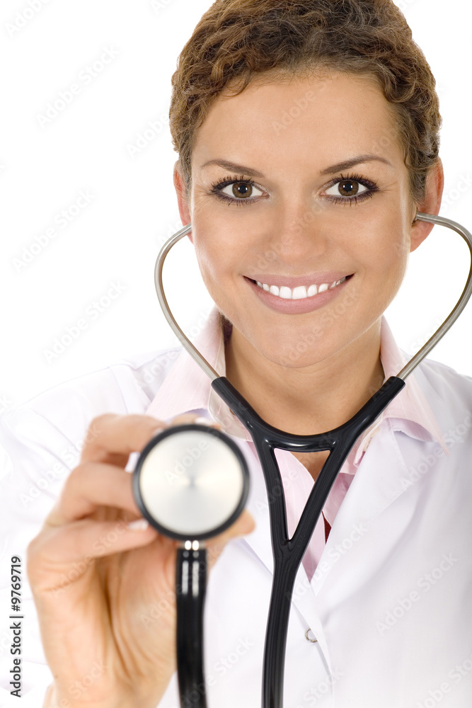 Female doctor holding stethoscope Female doctor holding stethoscope