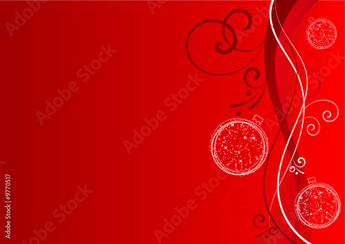 Red christmas background with balls and stars