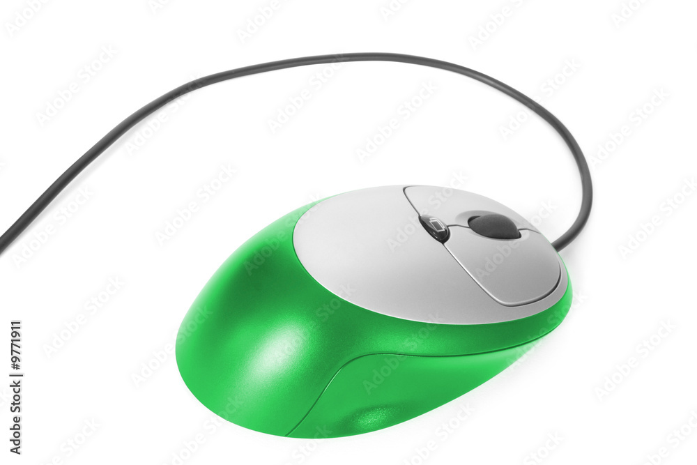 green computer mouse with cable isolated on white green computer mouse with cable isolated on white