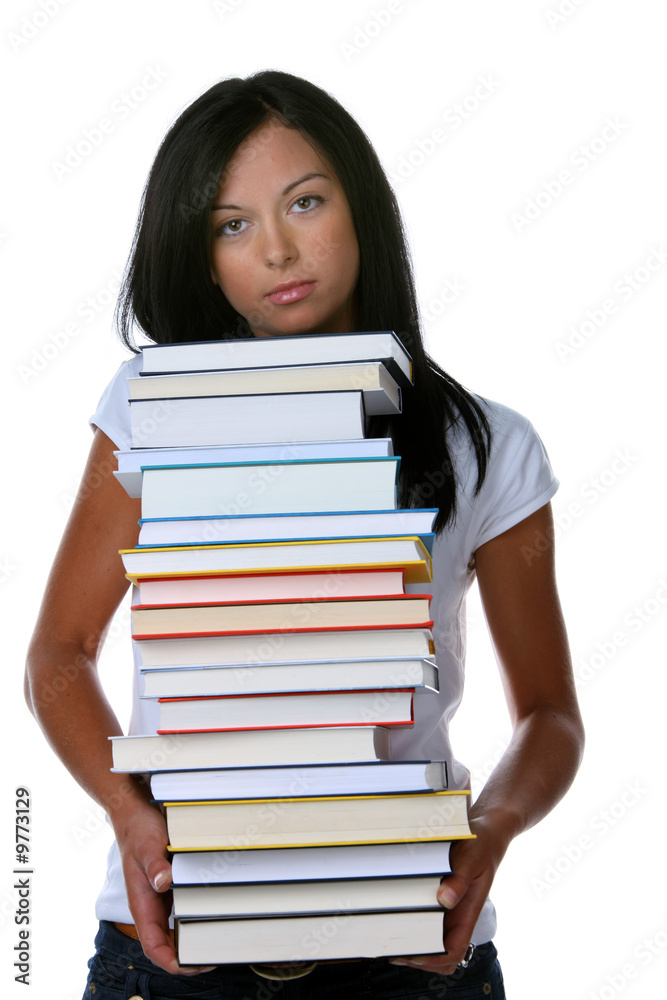 Junge Frau mit einem Bücherstapel Junge Frau mit einem Bücherstapel