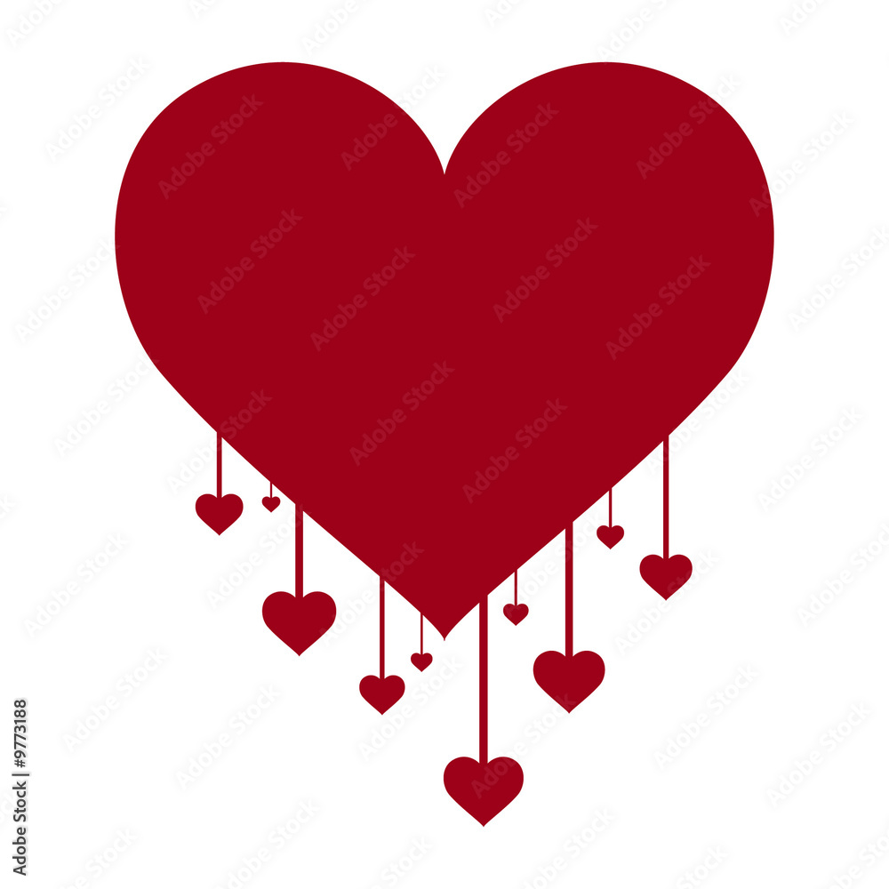 red heart shape and small hearts drop down