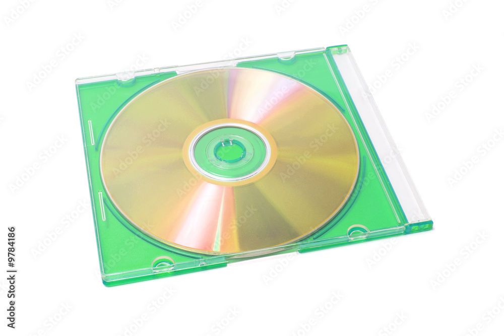 Compact Disc in Plastic Case on White Background Compact Disc in Plastic Case on White Background