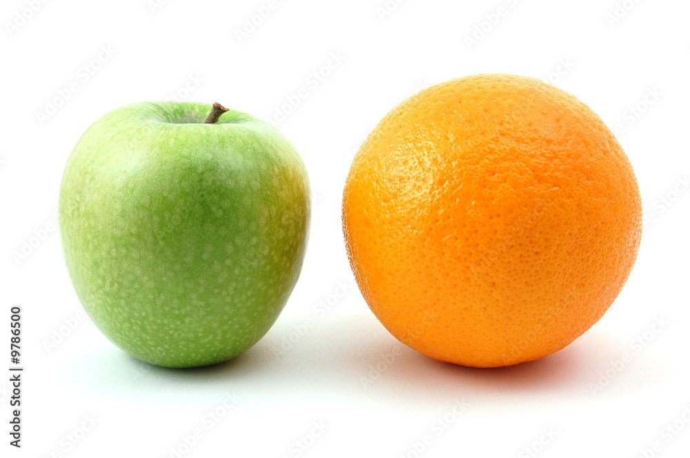 Apple and orange isolated on a white background Apple and orange isolated on a white background