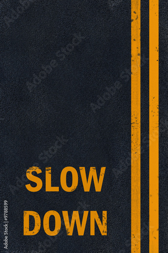 Asphalt yellow slow down marking
