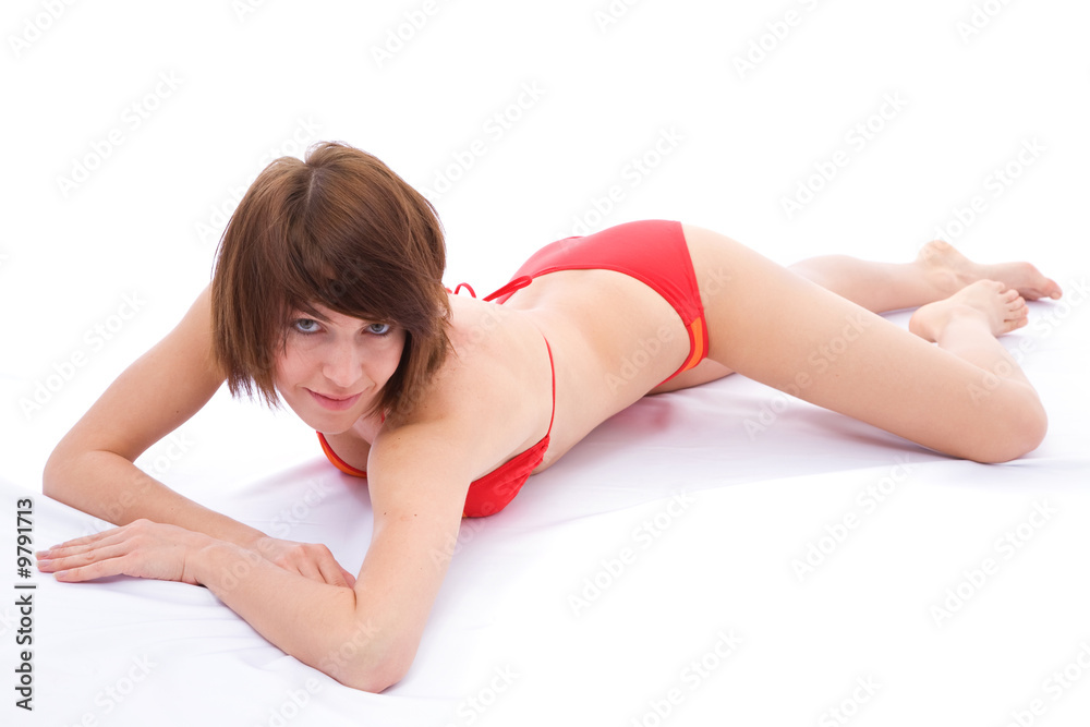 beautiful woman with red bikini on white beautiful woman with red bikini on white