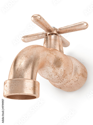old bronze stop-cock on white background