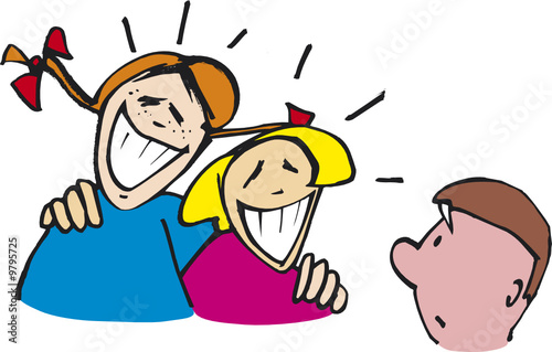 girls laughing and shy boy