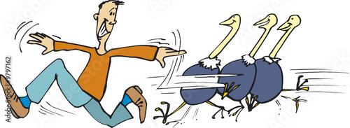 man learn ostriches to fly