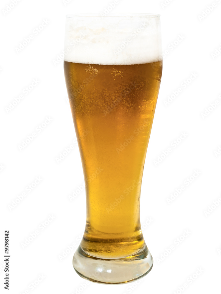 glass whith golden beer on the white surface glass whith golden beer on the white surface