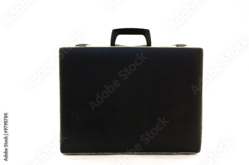 old blak briefcase isolated on white