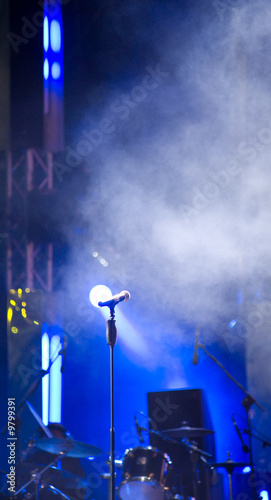 Lonely microphone on stage before a concert