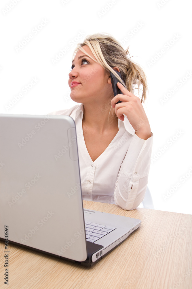 young and beautiful businesswoman working at contact desk young and beautiful businesswoman working at contact desk