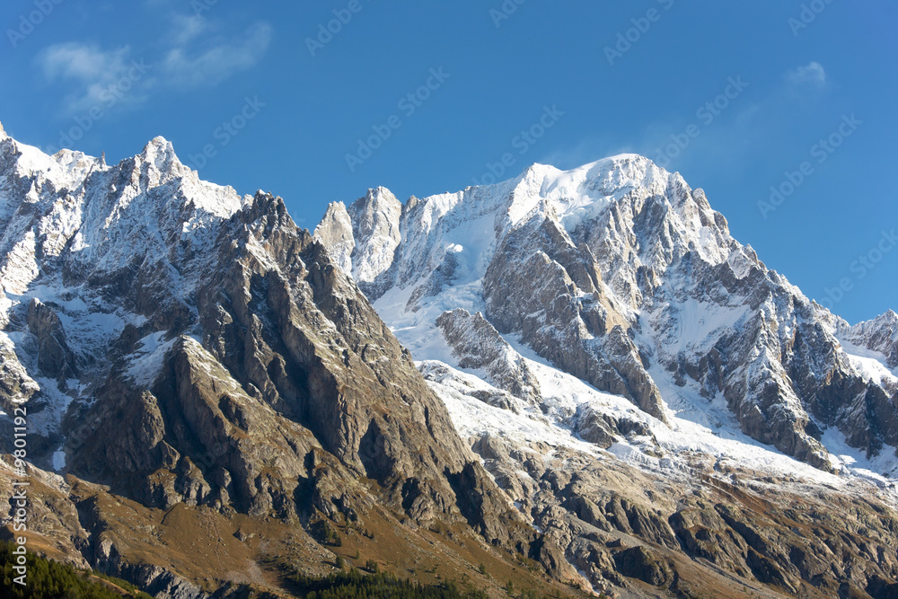 Summer view of snowcapped peaks. Gran Jourasses Italy
