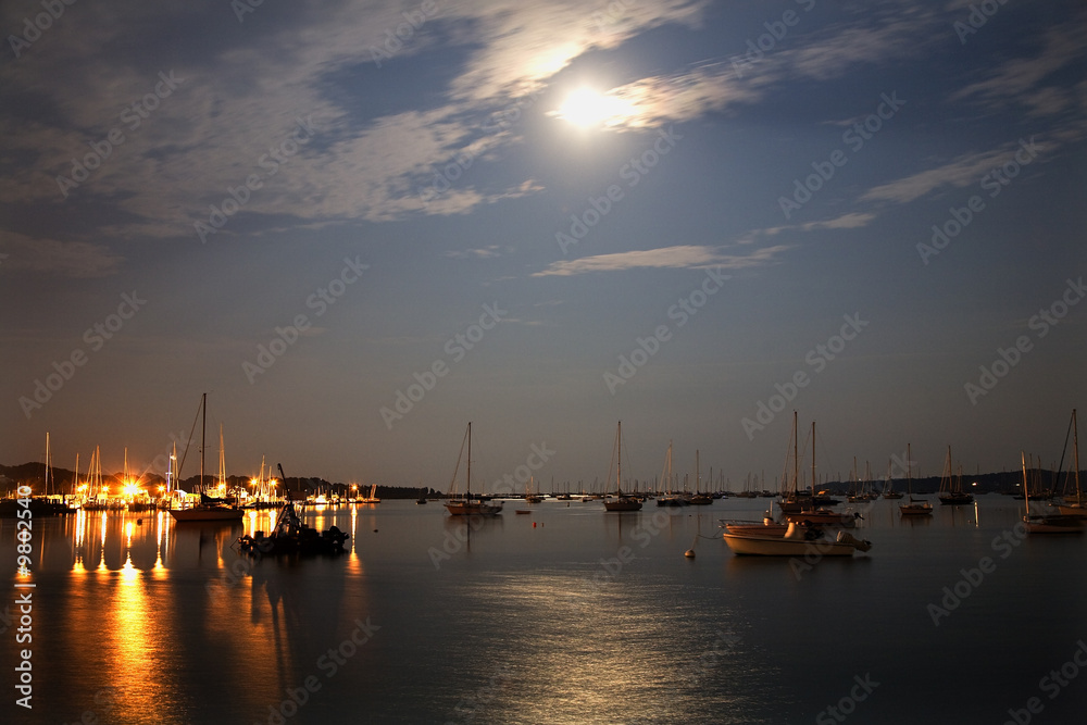 Padnaram Harbor Buzzards Bay Dartmouth Massachusetts Boats Moon