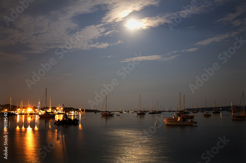 Padnaram Harbor Buzzards Bay Dartmouth Massachusetts Boats Moon © Bill Perry