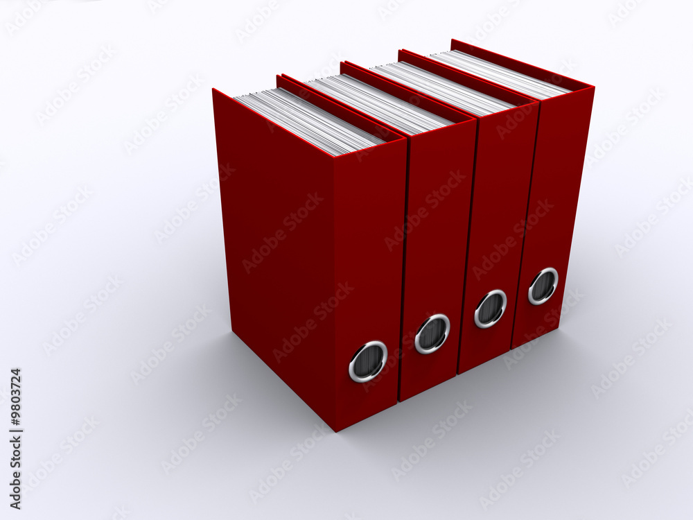 Four red office archive folders - rendered in 3d Four red office archive folders - rendered in 3d