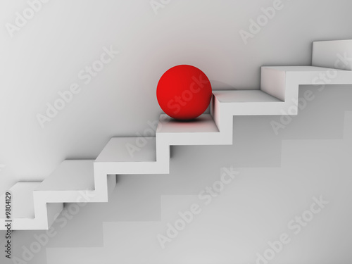 Conceptual red sphere on ladder - rendered in 3d