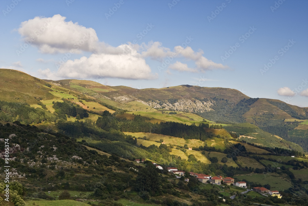 Rural landscape with cloudy sky in North of Spain
