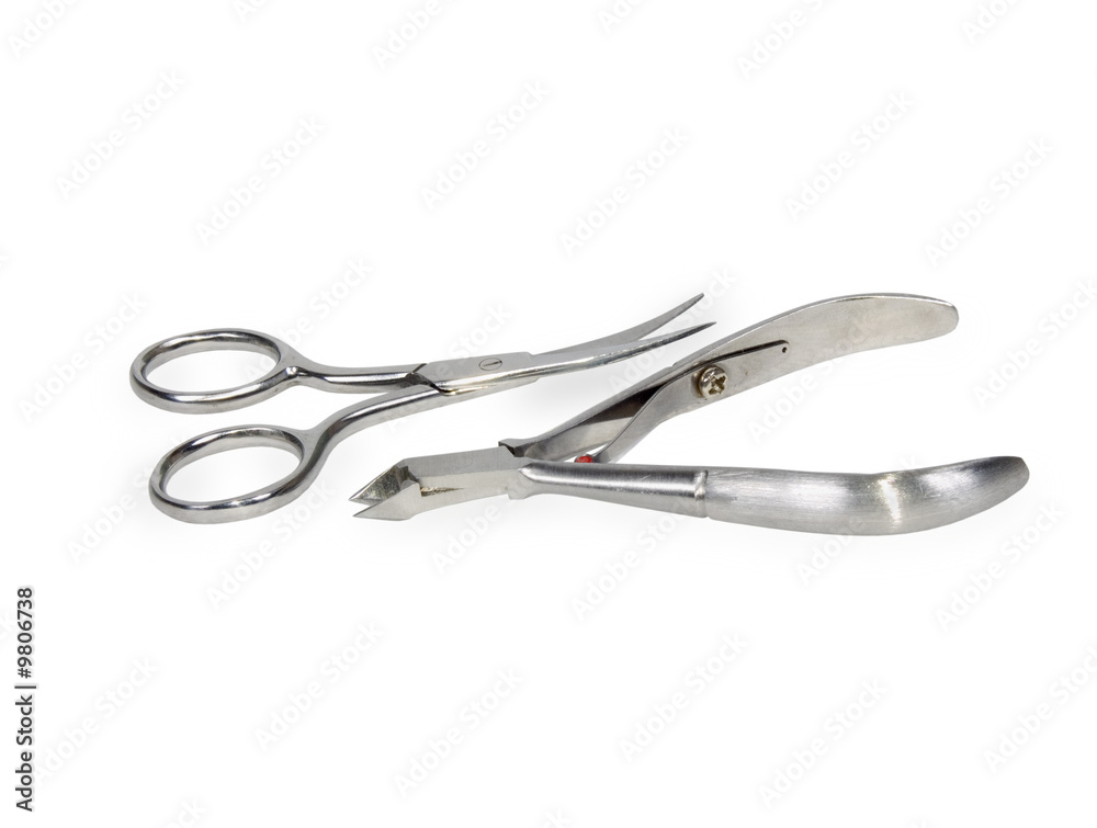 Cuticle scissors and nippers isolated on a white background Cuticle scissors and nippers isolated on a white background