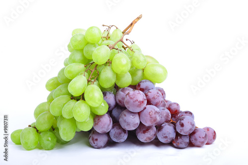 Clusters of grapes on white background - close up