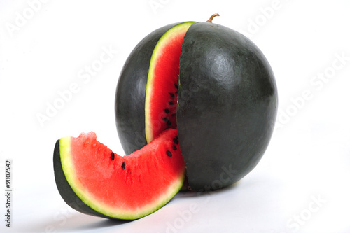 A sliced watermelon on white background, close up