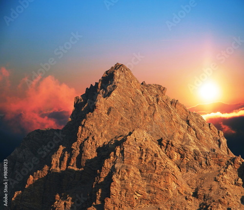 Mountains peak on sunrise