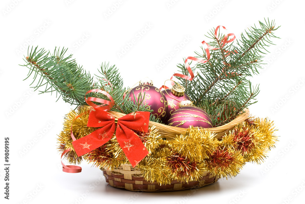 Decoration with an firtree branch and toys Decoration with an firtree branch and toys