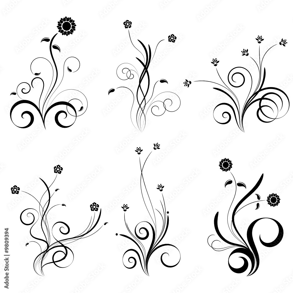 Curled vector floral elements for design Curled vector floral elements for design