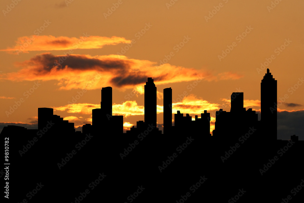 Naklejka premium Atlanta skyline at sunset with beautiful sky illustration