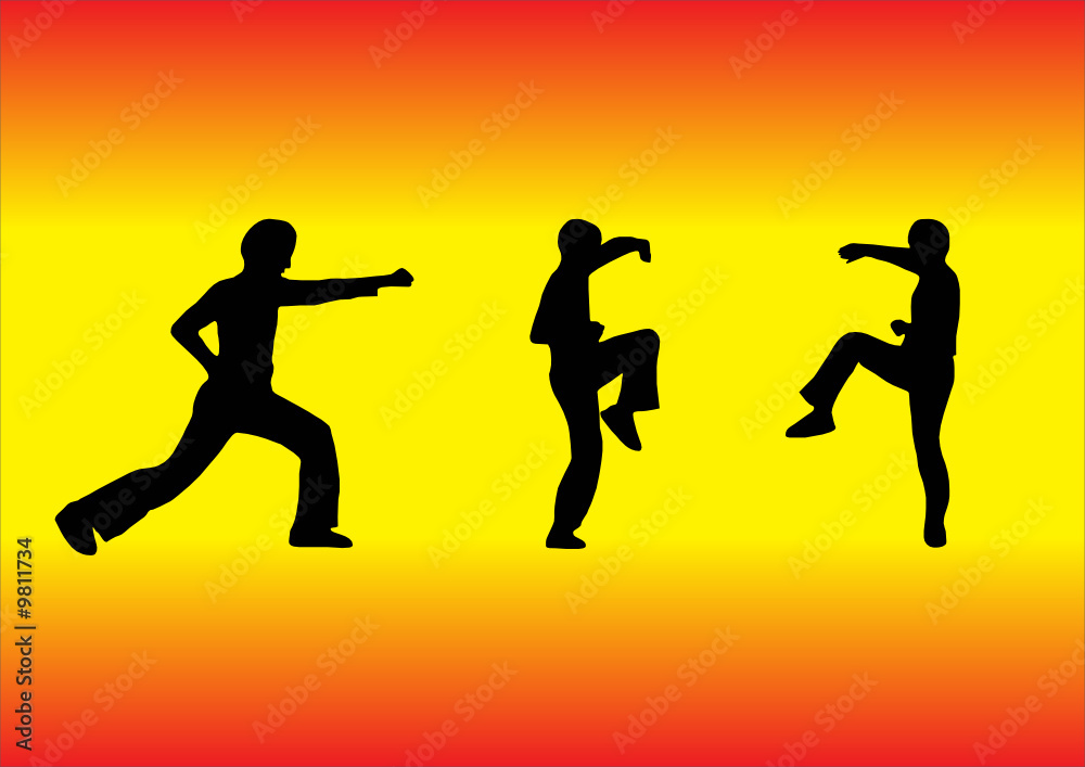 illustration of 3 martial arts silhouettes